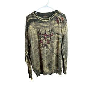 Vintage Crestmen Distressed Deer Antler Sweater 90s Y2K Acid Wash Grunge Size XL